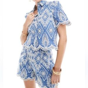 Mango Blue and White Embroidered Set